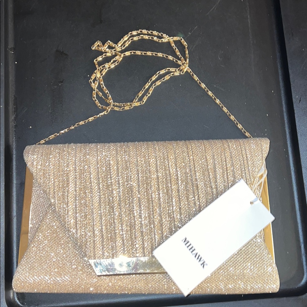 Mihawk Shimmering Gold Clutch with Chain